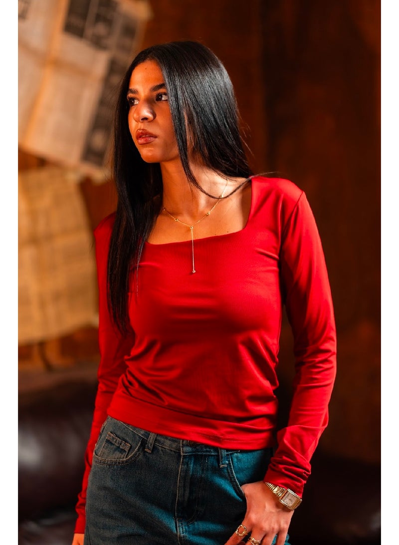 كنزه توب بيزك كم طويل برقبة مربعة - Image 3